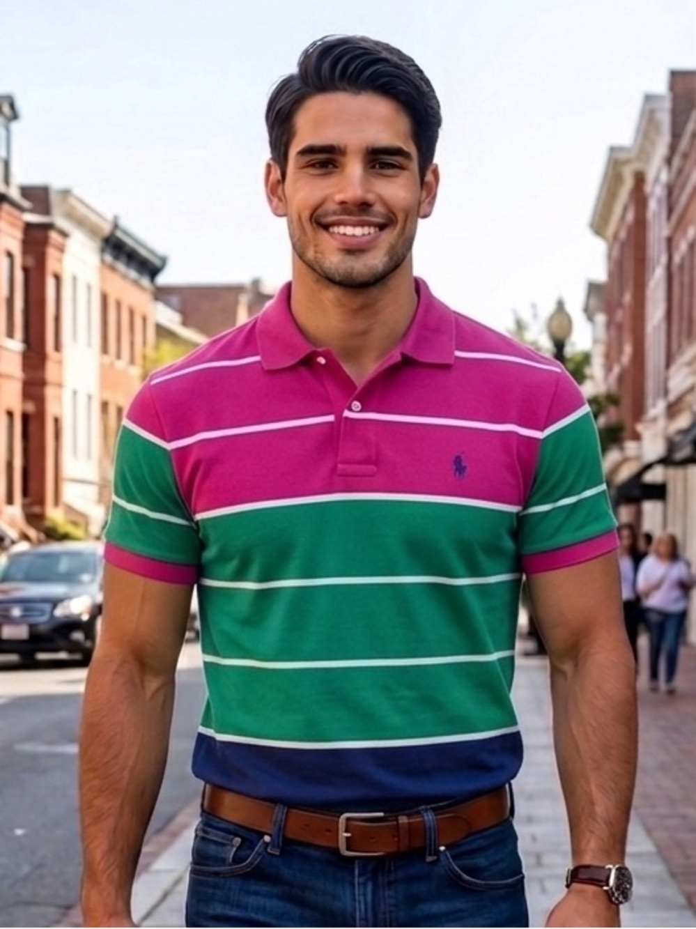 Polo by Ralph Lauren Pink, Green & Navy Striped Men's Polo